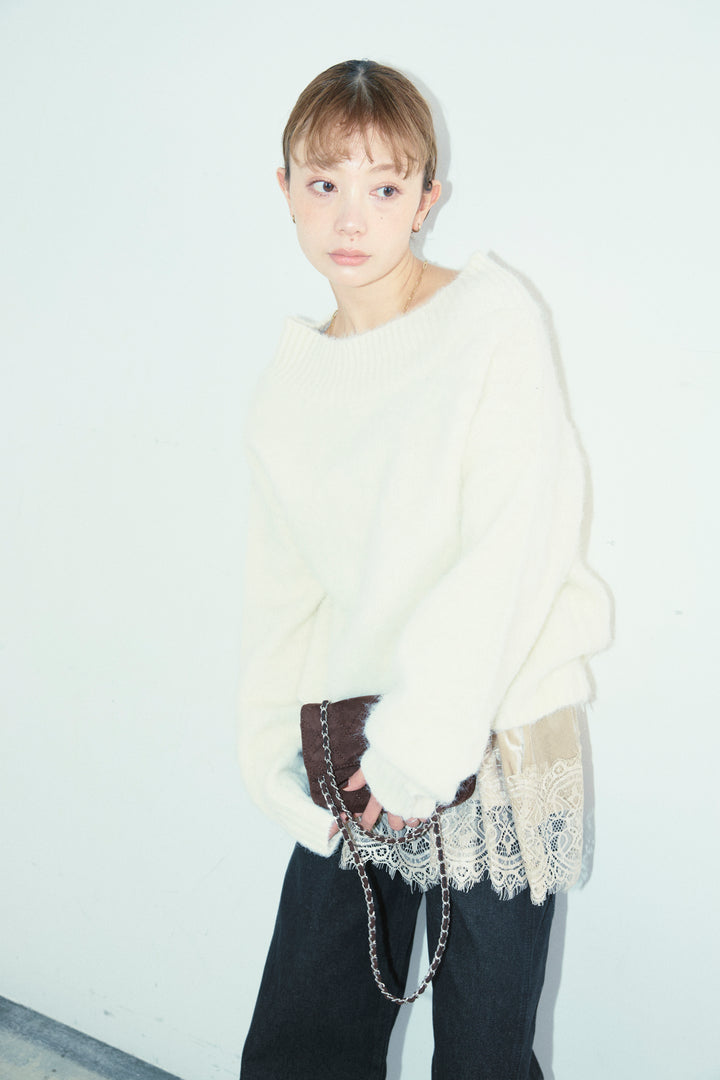 [予約]アルパカタッチタッチ毛掻きオフショルニット