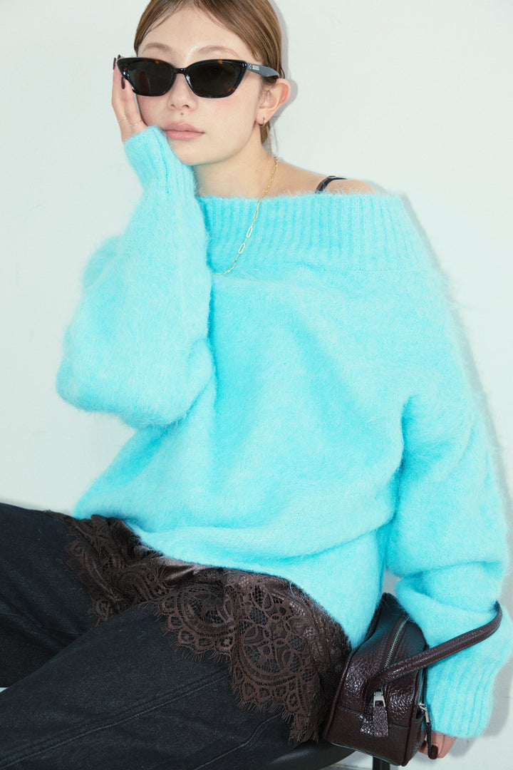 [予約]アルパカタッチタッチ毛掻きオフショルニット