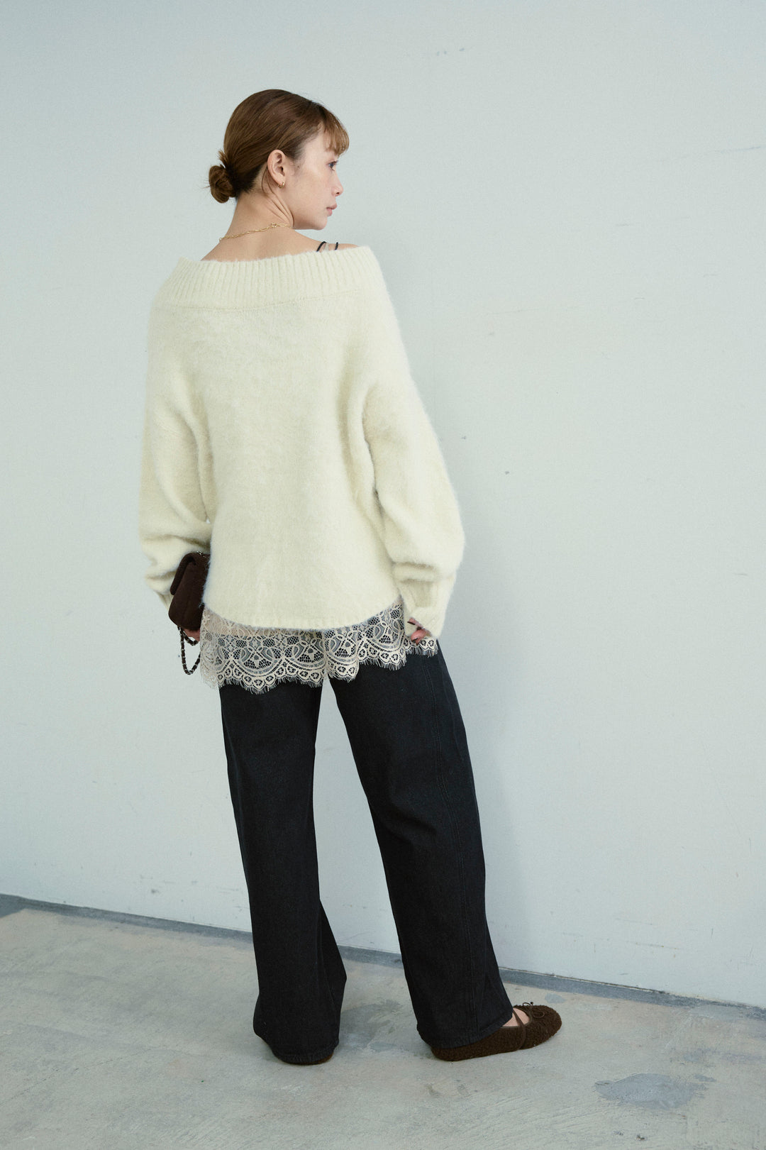 [予約/SET]アルパカタッチタッチ毛掻きオフショルニット+5ポケットサイド切り替えデニム(2set)