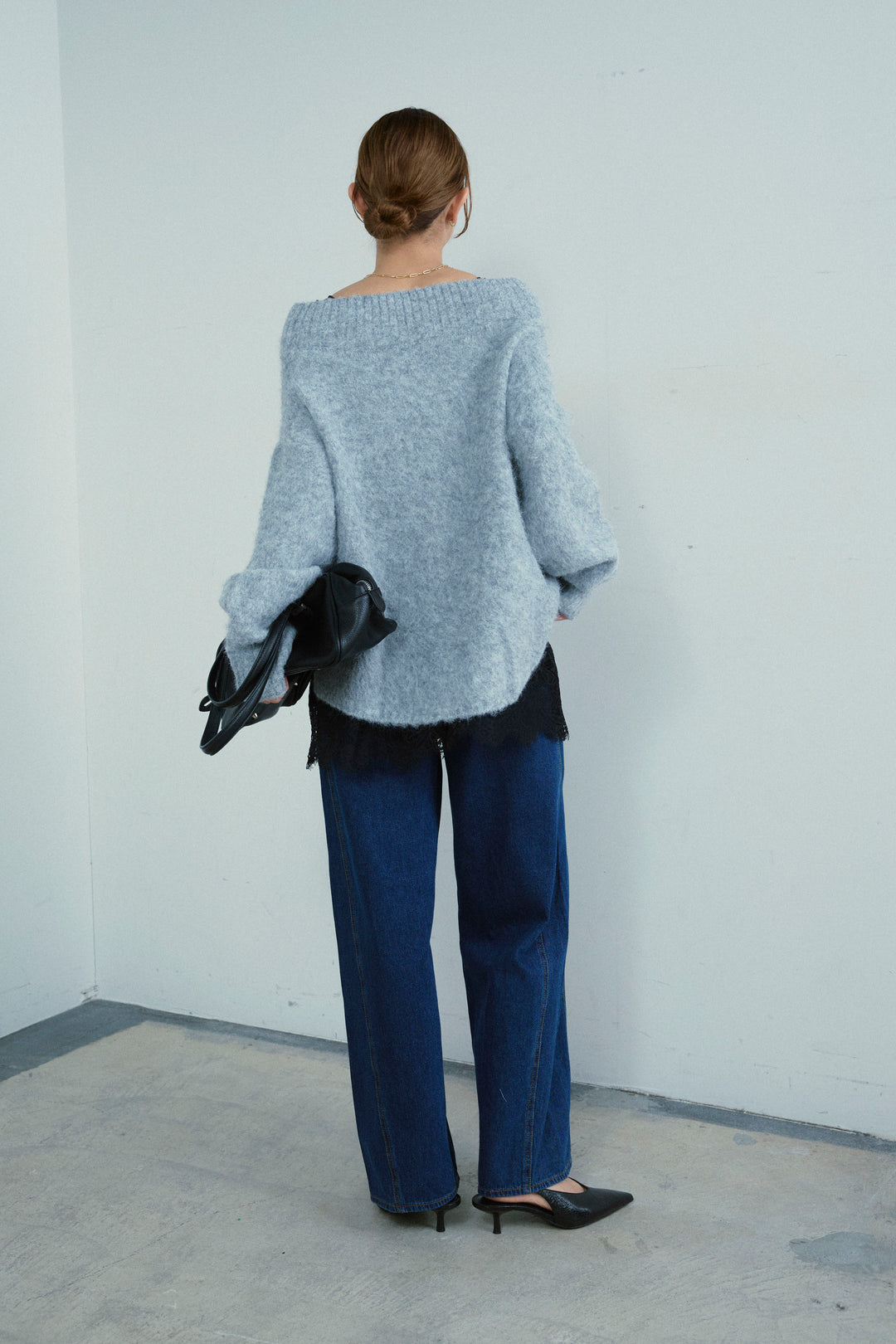 [予約/SET]アルパカタッチタッチ毛掻きオフショルニット+5ポケットサイド切り替えデニム(2set)