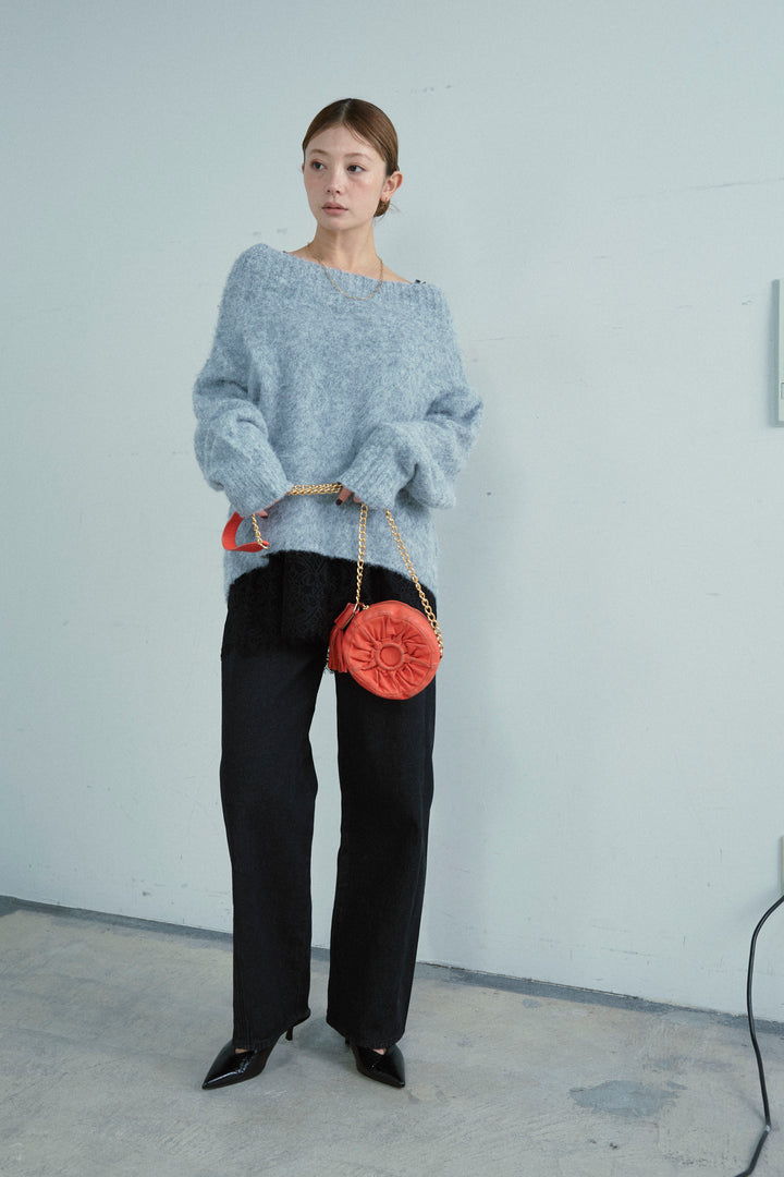 [予約/SET]アルパカタッチタッチ毛掻きオフショルニット+5ポケットサイド切り替えデニム(2set)