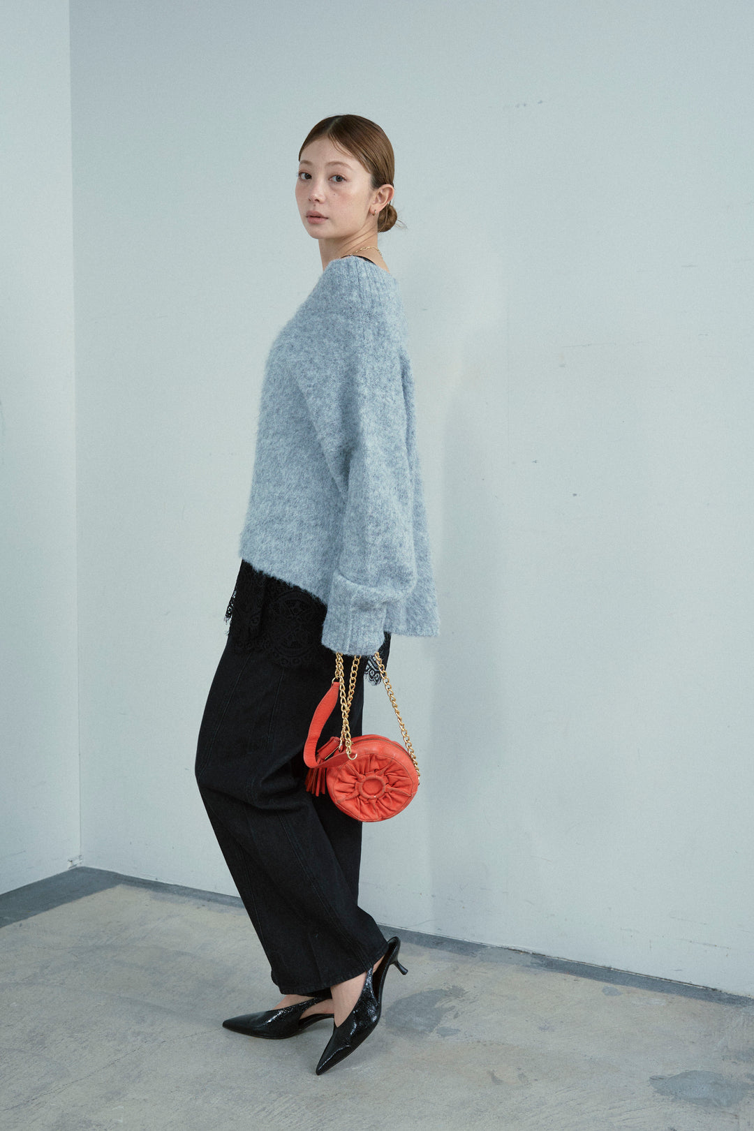 [予約/SET]アルパカタッチタッチ毛掻きオフショルニット+5ポケットサイド切り替えデニム(2set)