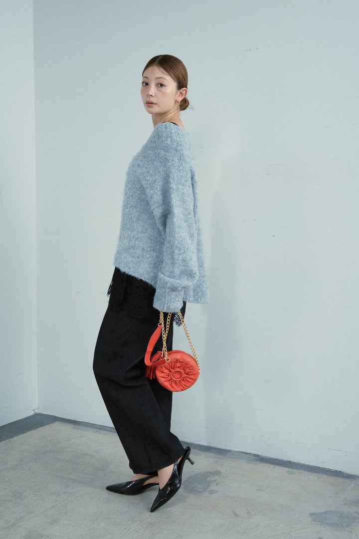 [予約/SET]アルパカタッチタッチ毛掻きオフショルニット+5ポケットサイド切り替えデニム(2set)