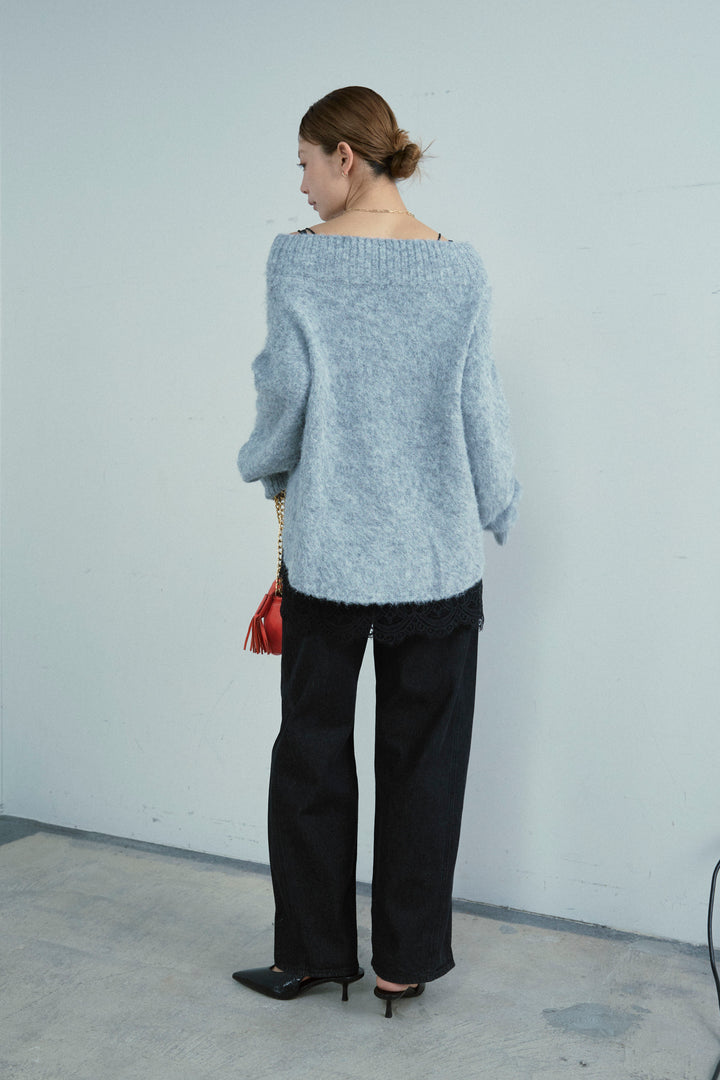 [予約/SET]アルパカタッチタッチ毛掻きオフショルニット+5ポケットサイド切り替えデニム(2set)