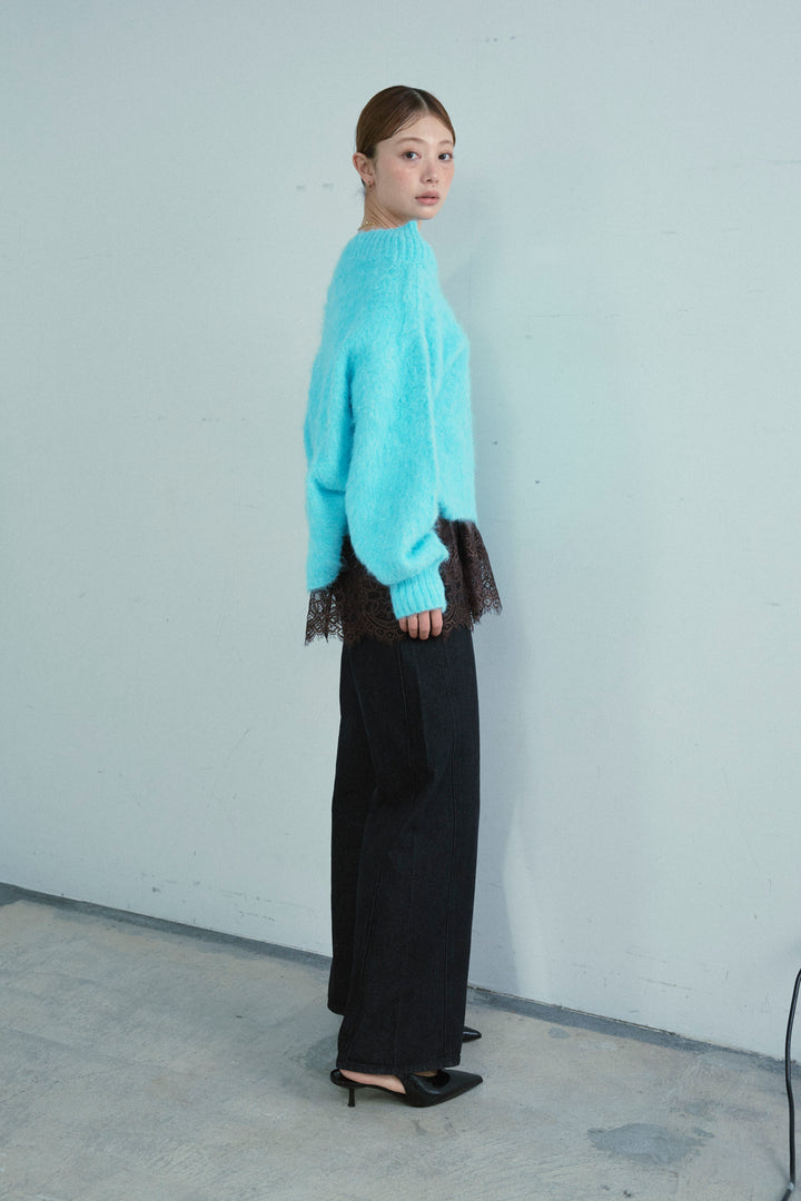 [予約/SET]アルパカタッチタッチ毛掻きオフショルニット+5ポケットサイド切り替えデニム(2set)