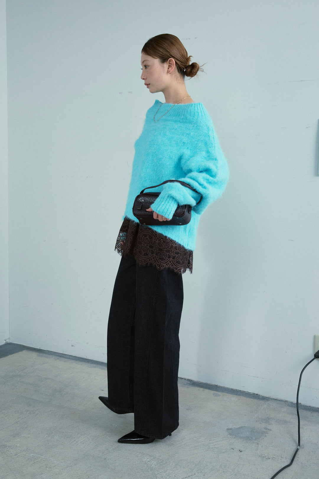 [予約/SET]アルパカタッチタッチ毛掻きオフショルニット+5ポケットサイド切り替えデニム(2set)