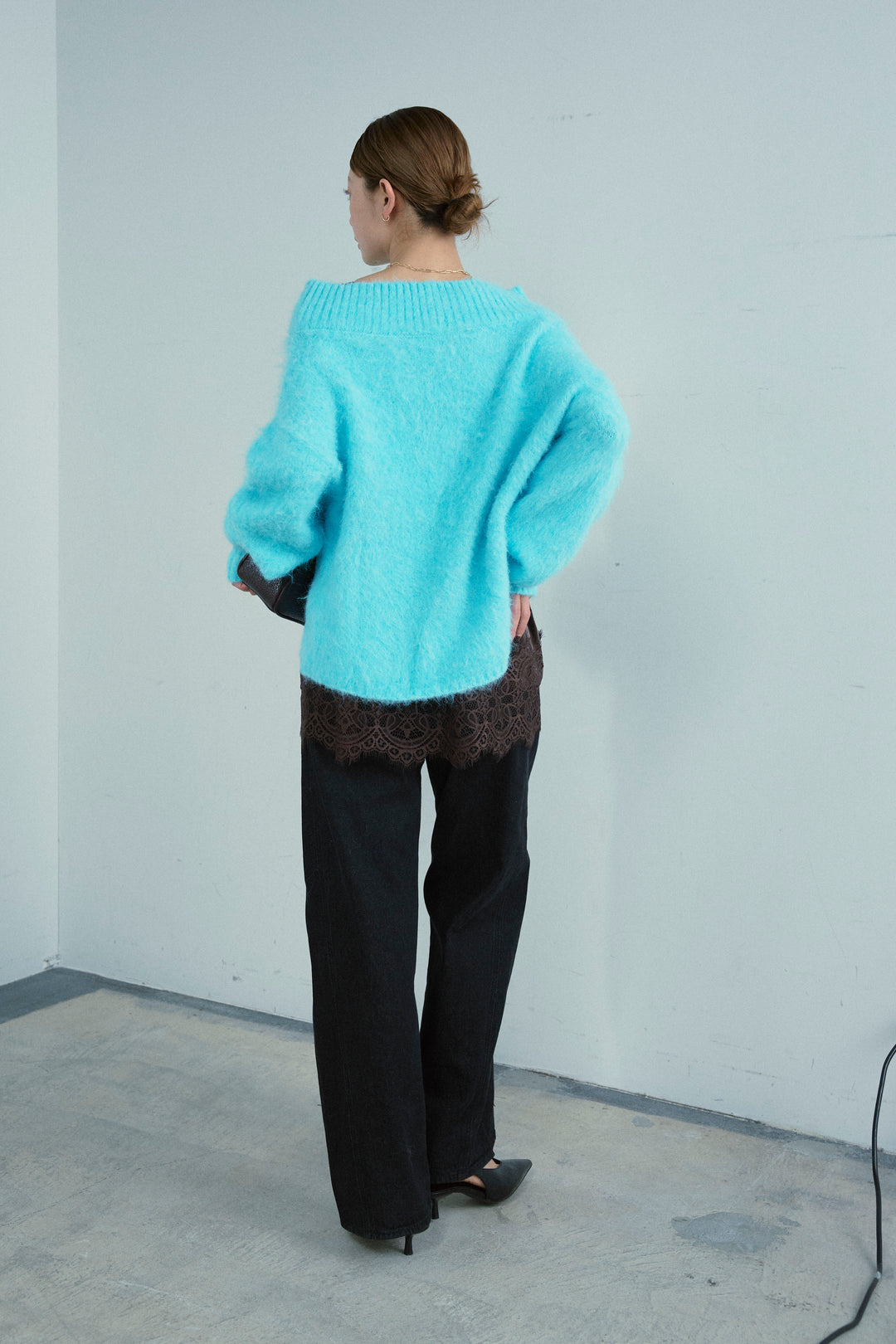 [予約/SET]アルパカタッチタッチ毛掻きオフショルニット+5ポケットサイド切り替えデニム(2set)