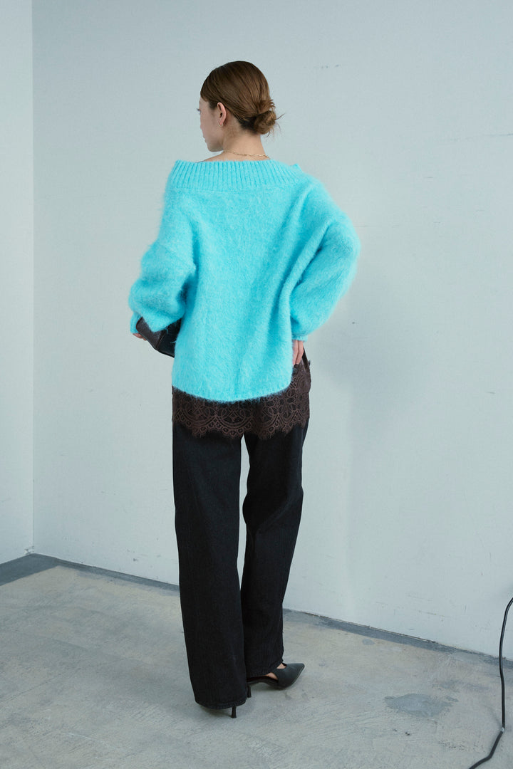 [予約/SET]アルパカタッチタッチ毛掻きオフショルニット+5ポケットサイド切り替えデニム(2set)