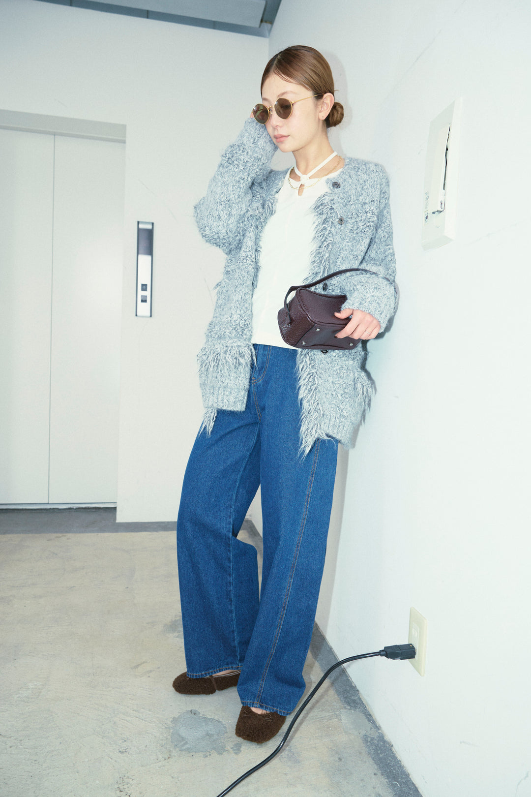 [予約/SET]フリンジニットカーディガン+マルチウェイリブカットソー+5ポケットサイド切り替えデニム(3set)