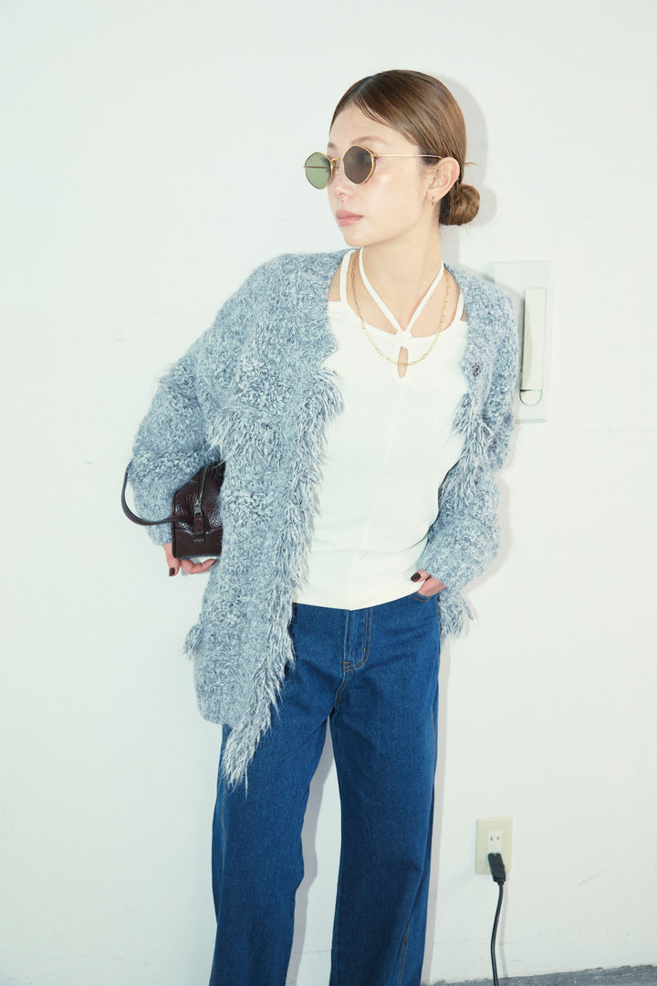 [予約/SET]フリンジニットカーディガン+5ポケットサイド切り替えデニム(2set)