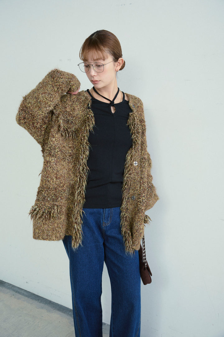 [予約/SET]フリンジニットカーディガン+マルチウェイリブカットソー+5ポケットサイド切り替えデニム(3set)