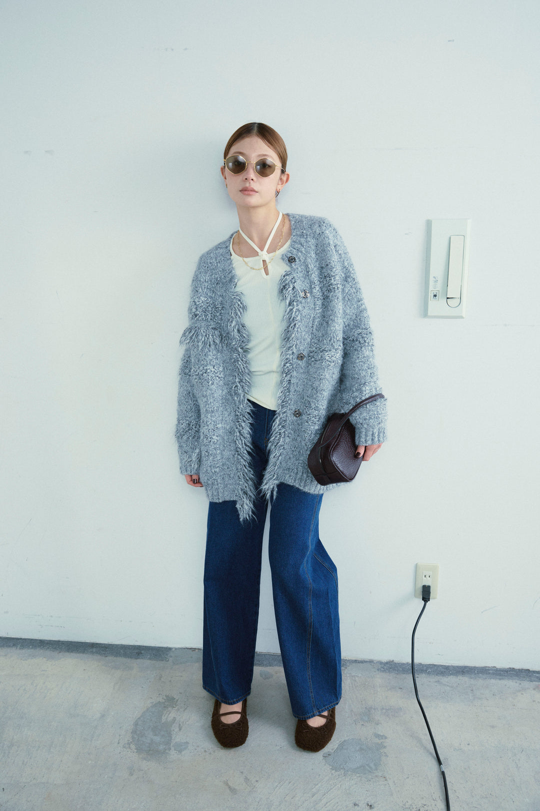 [予約/SET]フリンジニットカーディガン+5ポケットサイド切り替えデニム(2set)