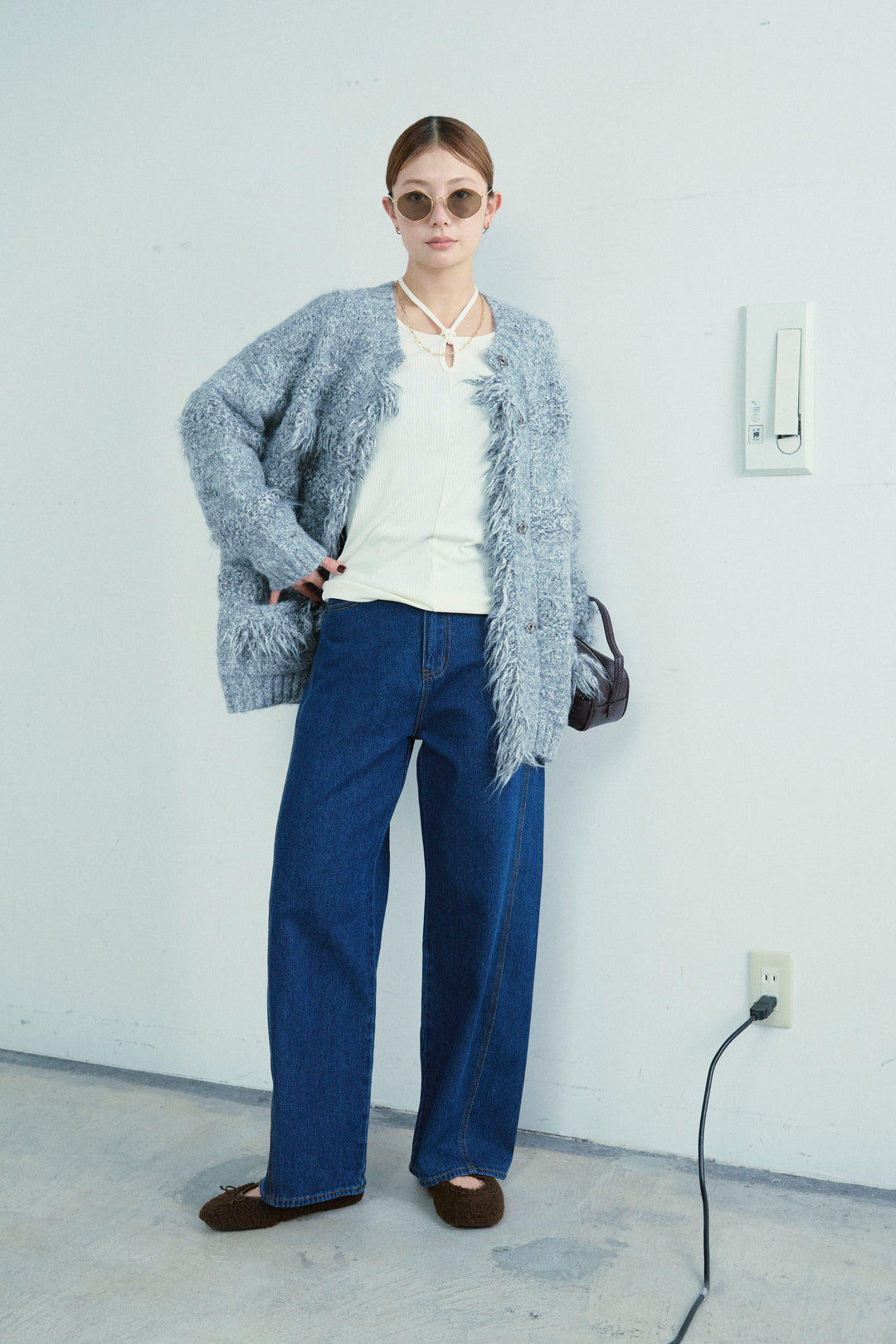 [予約/SET]フリンジニットカーディガン+5ポケットサイド切り替えデニム(2set)
