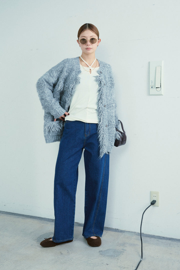 [予約/SET]フリンジニットカーディガン+5ポケットサイド切り替えデニム(2set)