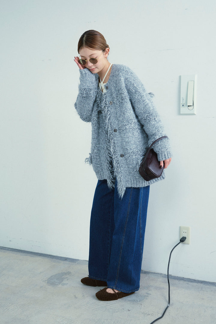 [予約/SET]フリンジニットカーディガン+5ポケットサイド切り替えデニム(2set)
