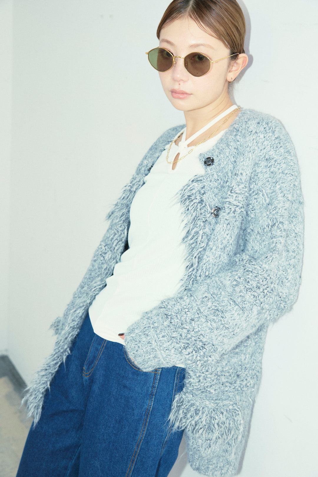 [予約/SET]フリンジニットカーディガン+マルチウェイリブカットソー+5ポケットサイド切り替えデニム(3set)