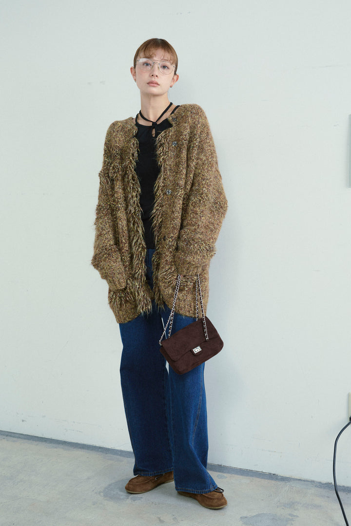 [予約/SET]フリンジニットカーディガン+5ポケットサイド切り替えデニム(2set)