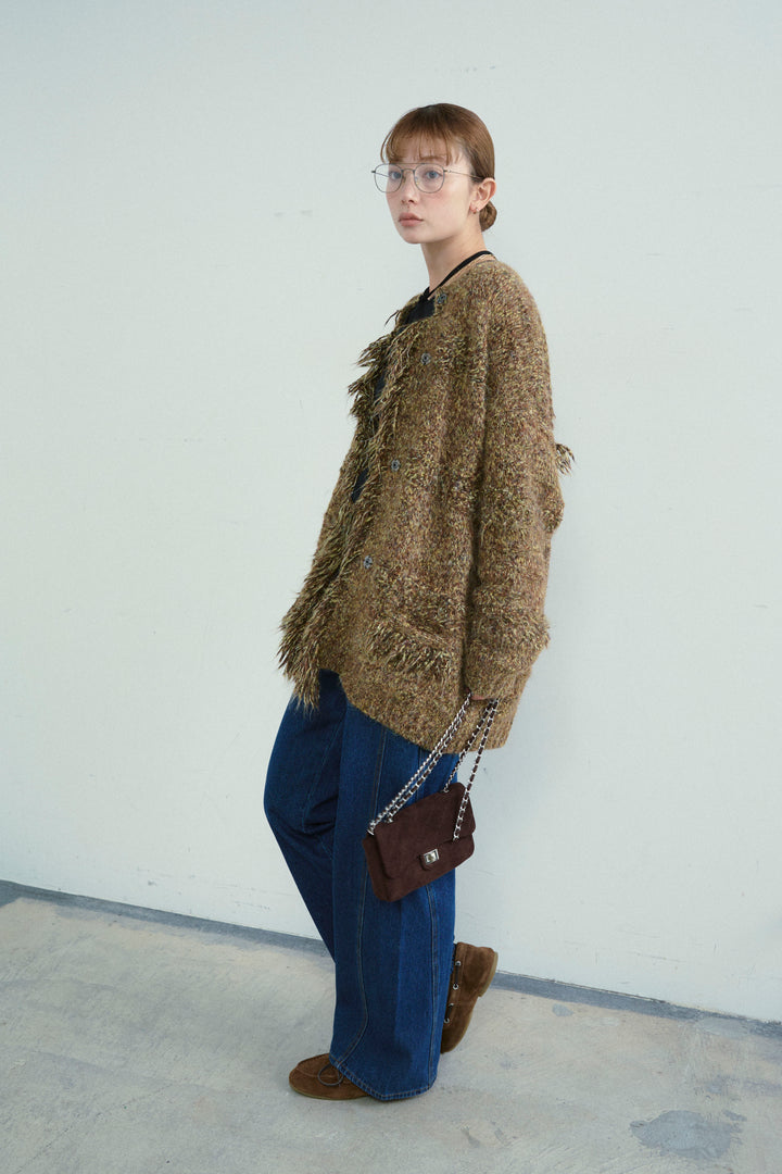 [予約/SET]フリンジニットカーディガン+5ポケットサイド切り替えデニム(2set)