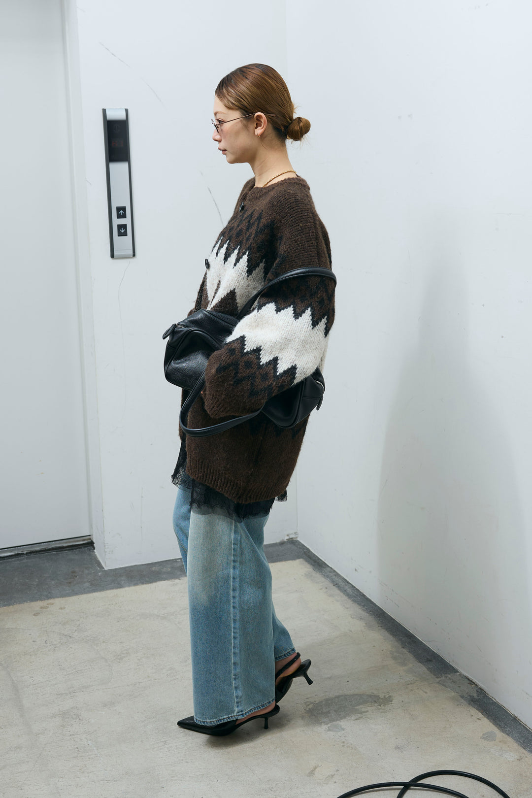 [予約/SET]ネイティブ柄オーバーカーディガン+ウエスト切り替えストレートデニム(2set)