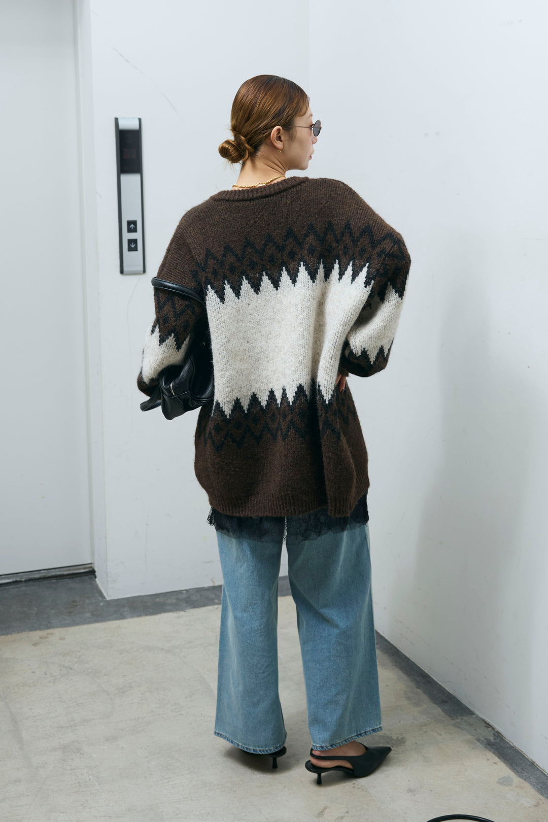 [予約/SET]ネイティブ柄オーバーカーディガン+ウエスト切り替えストレートデニム(2set)