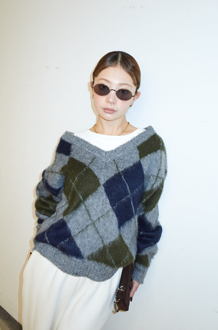 [予約]モヘアタッチアーガイルVネックプルオーバー