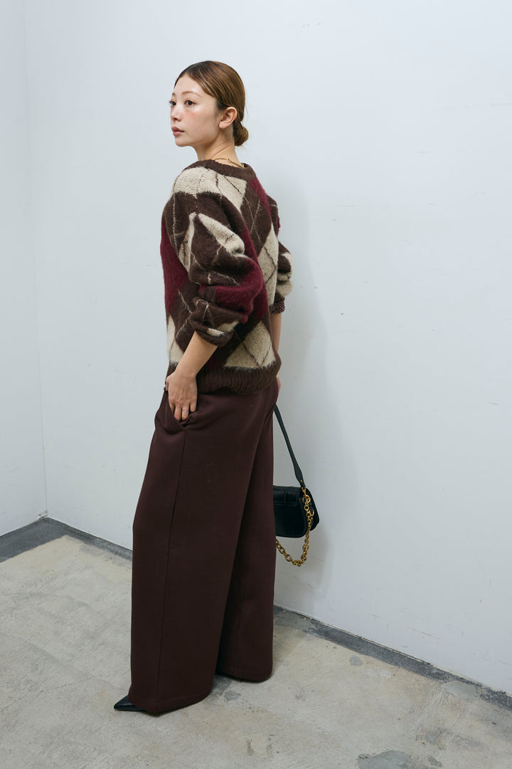 [予約/SET]モヘアタッチアーガイルVネックプルオーバー+裏起毛スウェットワイドパンツ(2set)