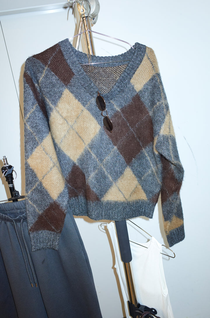 [予約]モヘアタッチアーガイルVネックプルオーバー