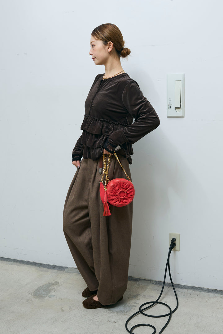 [予約/SET]シアーベロアティアードカーディガン+ミックスカルゼサイドタックコクーンPT(2set)