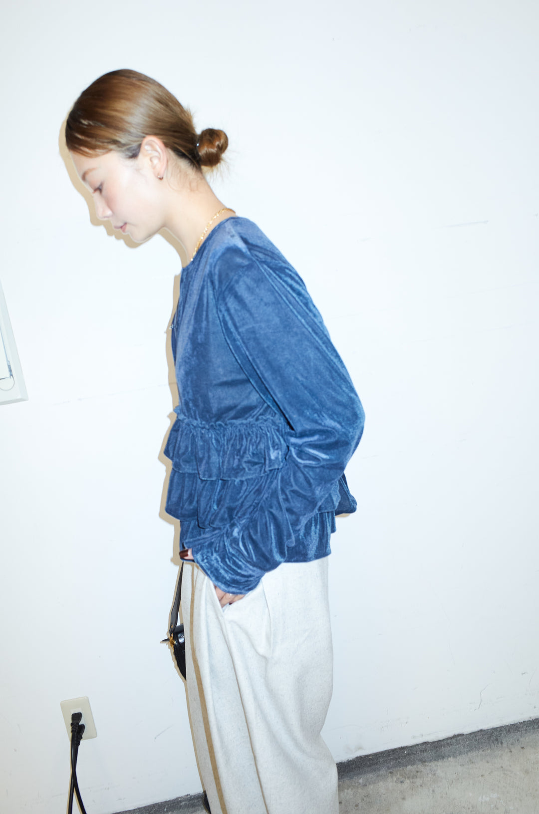 [予約/SET]シアーベロアティアードカーディガン+ミックスカルゼサイドタックコクーンPT(2set)