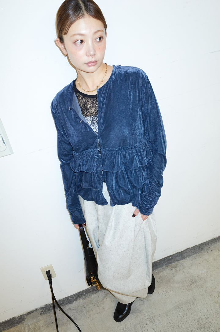 [予約/SET]シアーベロアティアードカーディガン+シアーレーストップス+ミックスカルゼサイドタックコクーンPT(3set)