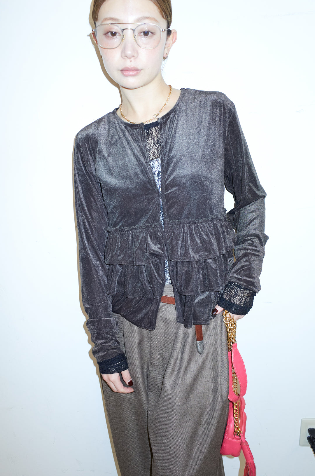 [予約/SET]シアーベロアティアードカーディガン+シアーレーストップス+ミックスカルゼサイドタックコクーンPT(3set)