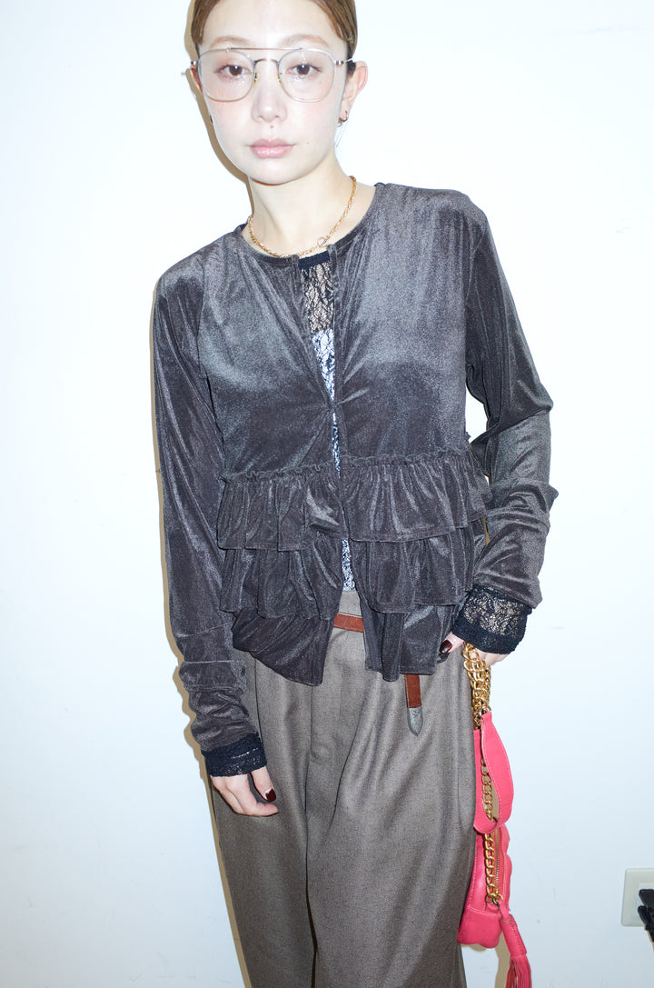 [予約/SET]シアーベロアティアードカーディガン+ミックスカルゼサイドタックコクーンPT(2set)