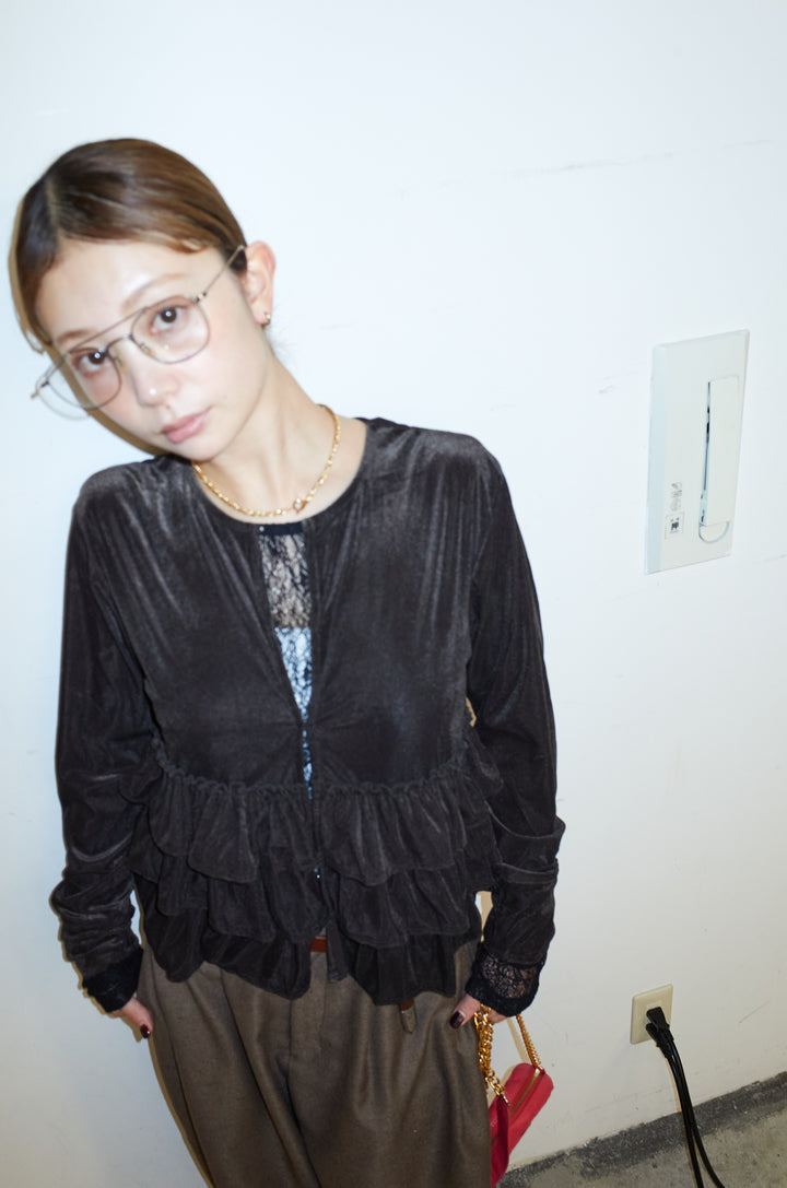 [予約/SET]シアーベロアティアードカーディガン+シアーレーストップス+ミックスカルゼサイドタックコクーンPT(3set)