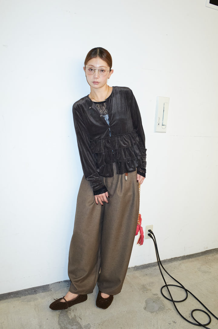 [予約/SET]シアーベロアティアードカーディガン+ミックスカルゼサイドタックコクーンPT(2set)