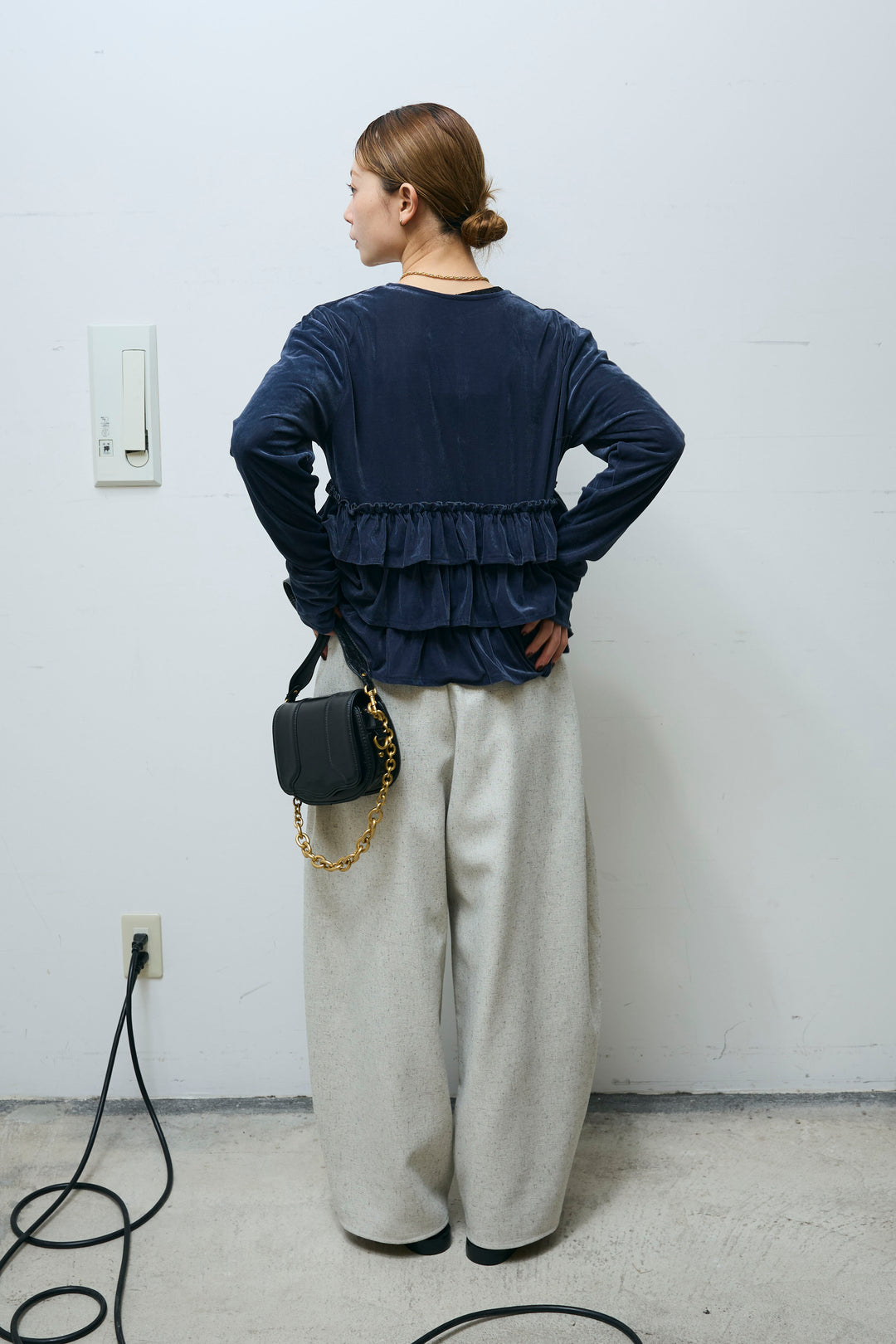 [予約/SET]シアーベロアティアードカーディガン+シアーレーストップス+ミックスカルゼサイドタックコクーンPT(3set)