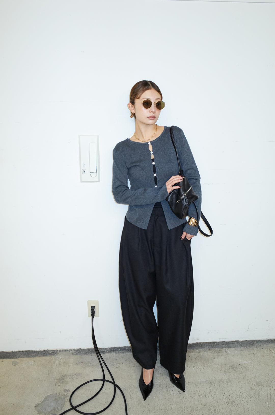 [予約/SET]フロントホールニット+ミックスカルゼサイドタックコクーンPT(2set)