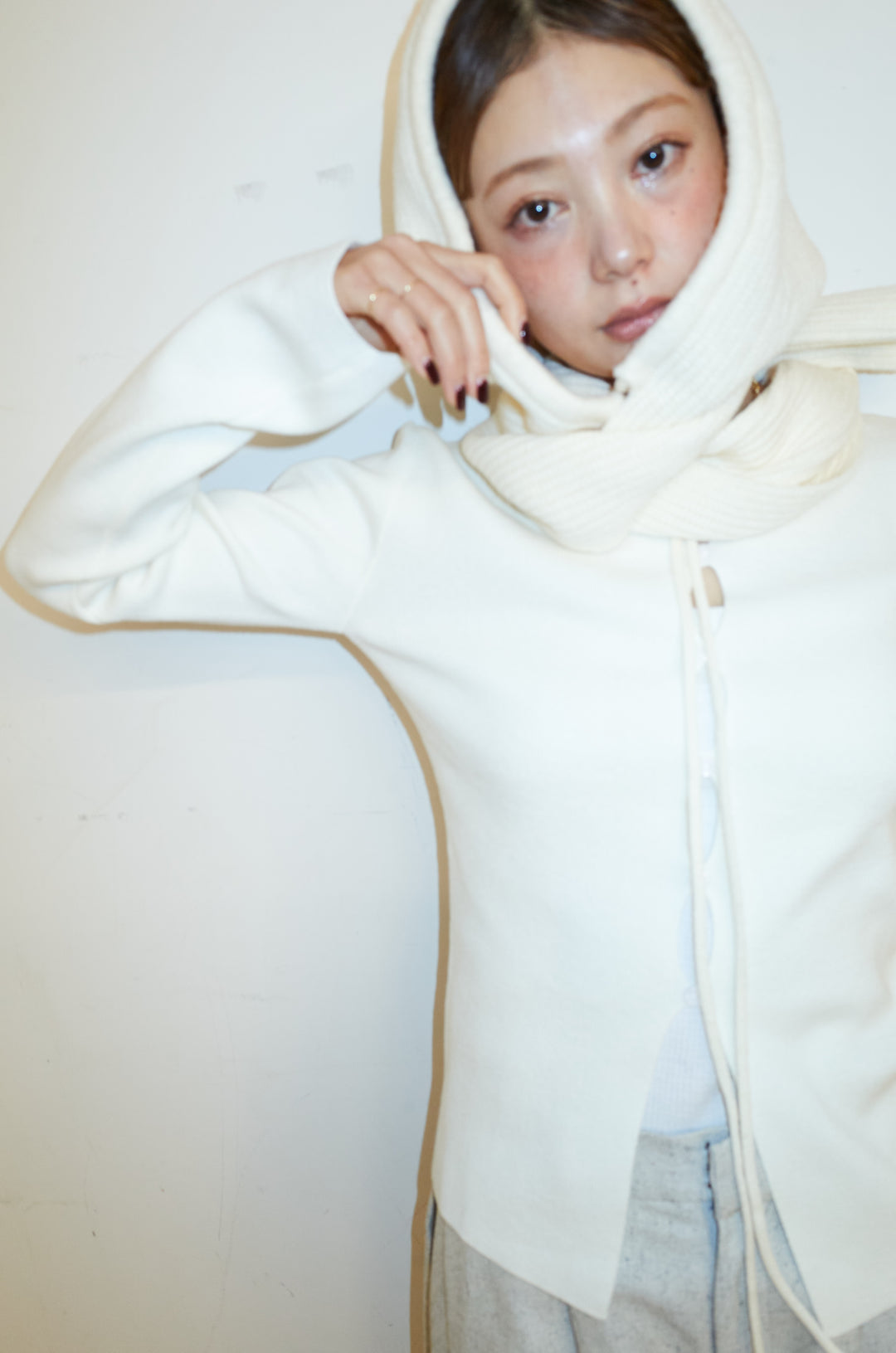 [予約/SET]フロントホールニット+ミックスカルゼサイドタックコクーンPT(2set)