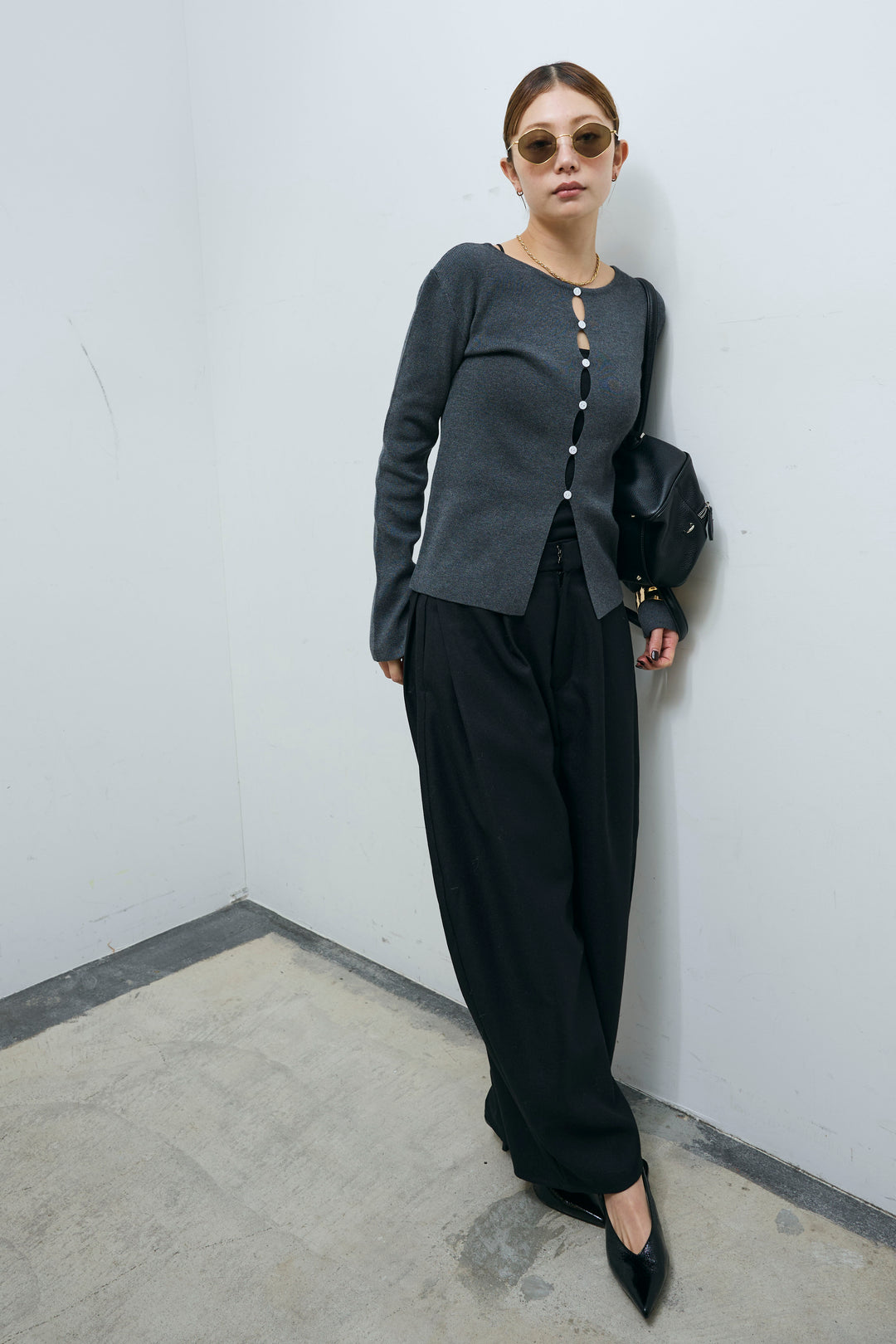 [予約/SET]フロントホールニット+ミックスカルゼサイドタックコクーンPT(2set)