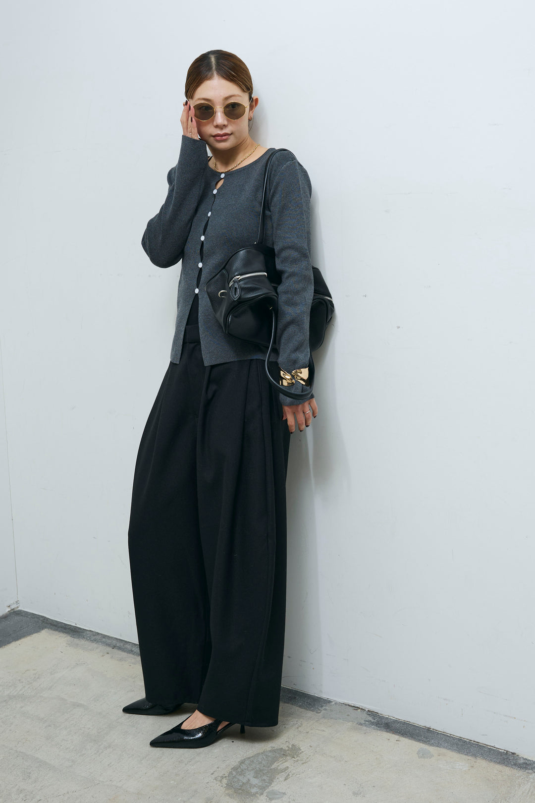 [予約/SET]フロントホールニット+ミックスカルゼサイドタックコクーンPT(2set)