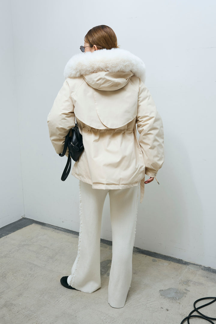 [予約/SET]ファーフード付きモッズコート+サイドフリンジニットパンツ(2set)