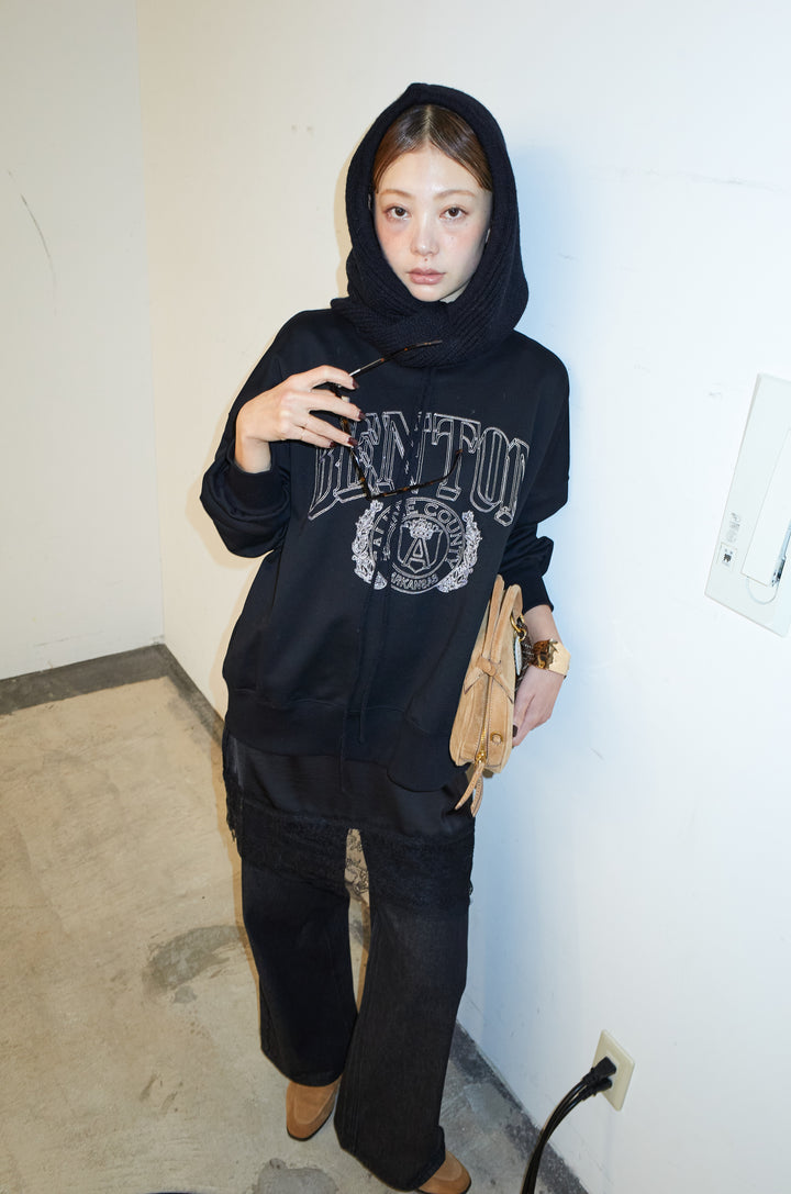 [予約/SET]カレッジロゴ刺繍スウェット+ウエスト切り替えストレートデニム(2set)