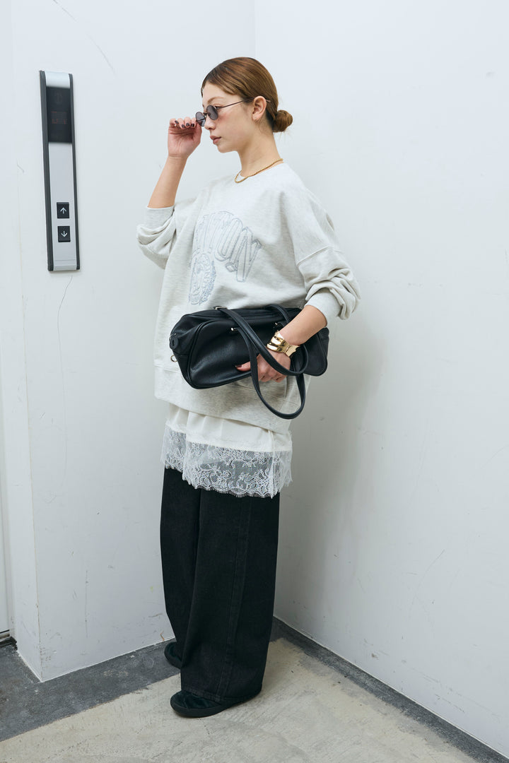 [予約/SET]カレッジロゴ刺繍スウェット+ウエスト切り替えストレートデニム(2set)