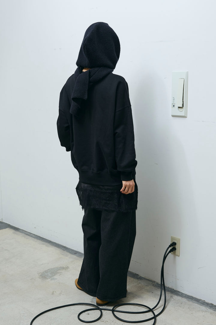 [予約/SET]カレッジロゴ刺繍スウェット+レースキャミ+ウエスト切り替えストレートデニム(3set)