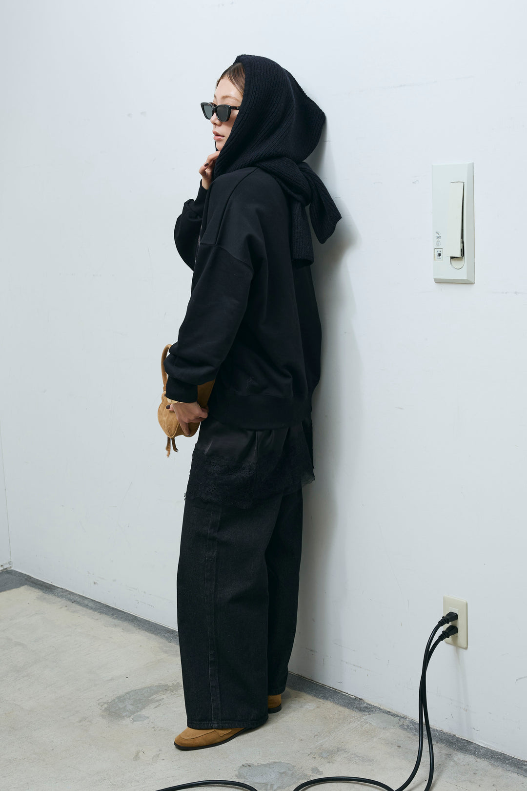 [予約/SET]カレッジロゴ刺繍スウェット+ウエスト切り替えストレートデニム(2set)