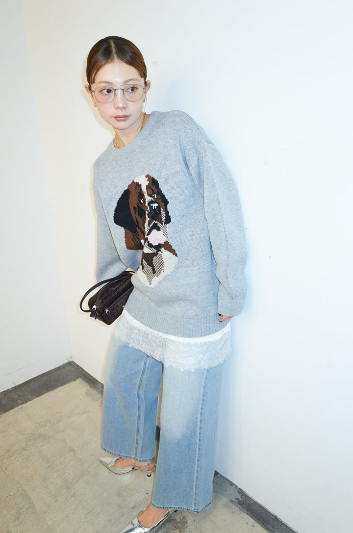 [予約/SET]バーナードジャガードプルオーバー+ウエスト切り替えストレートデニム(2set)