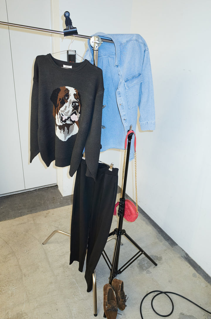 [予約/SET]バーナードジャガードプルオーバー+ウエスト切り替えストレートデニム(2set)