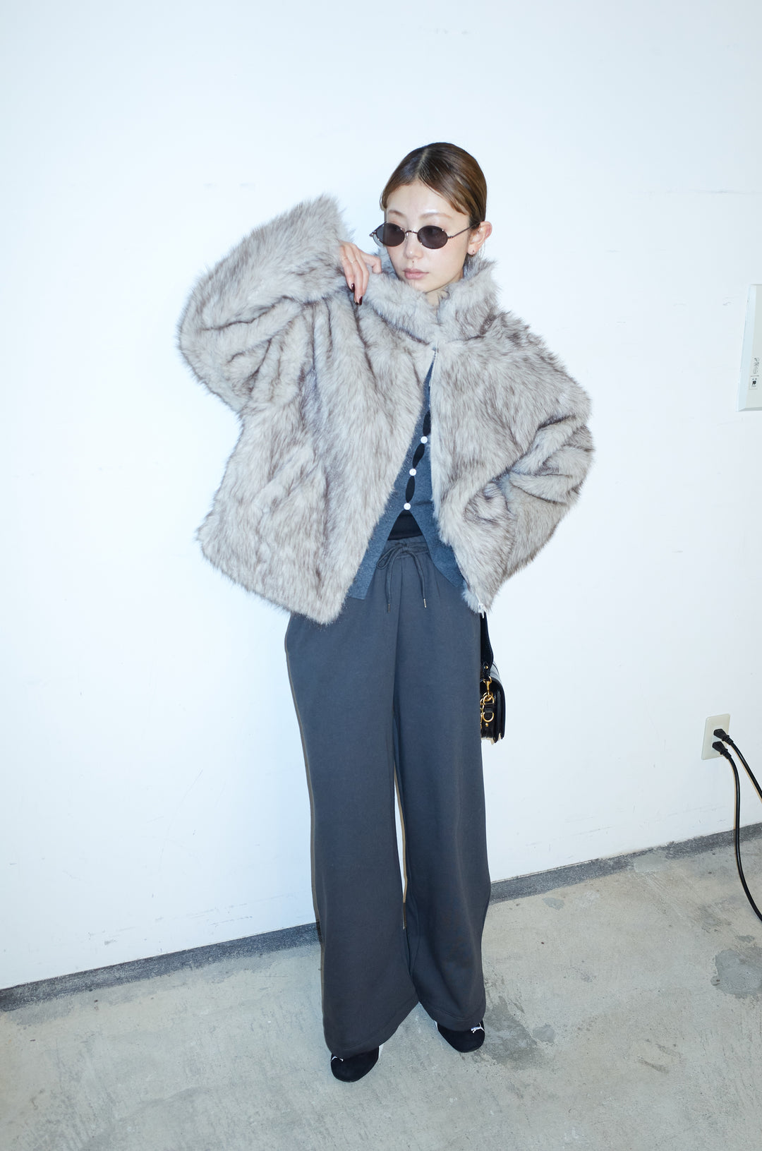 [予約/SET]ミックスファージップブルゾン+フロントホールニット+裏起毛スウェットワイドパンツ(3set)