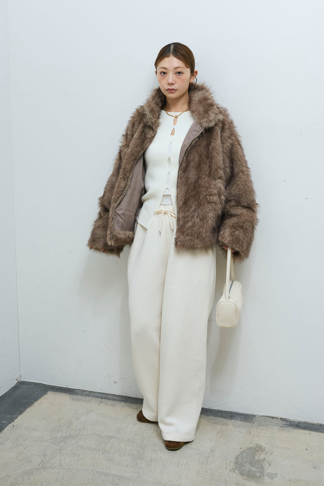 [予約/SET]ミックスファージップブルゾン+フロントホールニット+裏起毛スウェットワイドパンツ(3set)