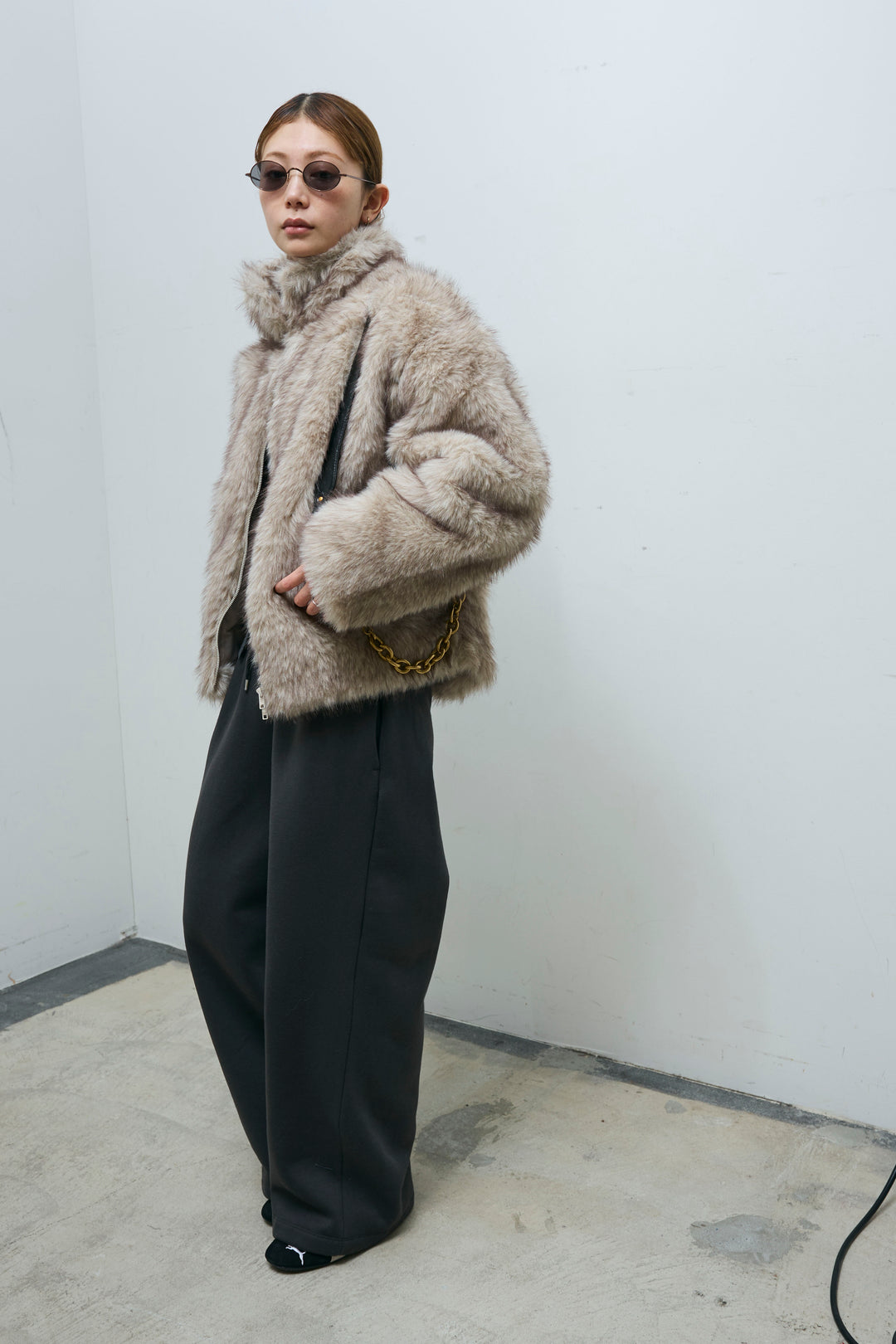 [予約/SET]ミックスファージップブルゾン+裏起毛スウェットワイドパンツ(2set)