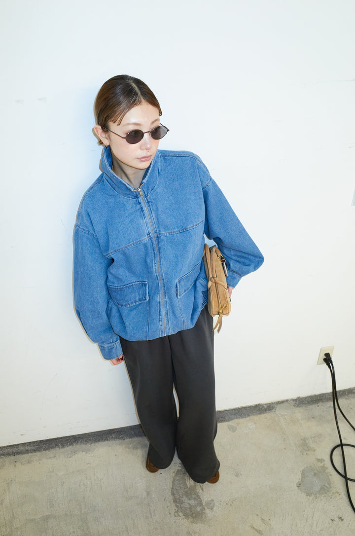 [予約/SET]スタンドジップデニムブルゾン+裏起毛スウェットワイドパンツ(2set)